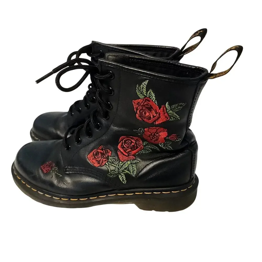 Dr. Doc Martens Air Wait 1460 Vonda Floral Leather Lace Up Boots Wmn 9 Roses New